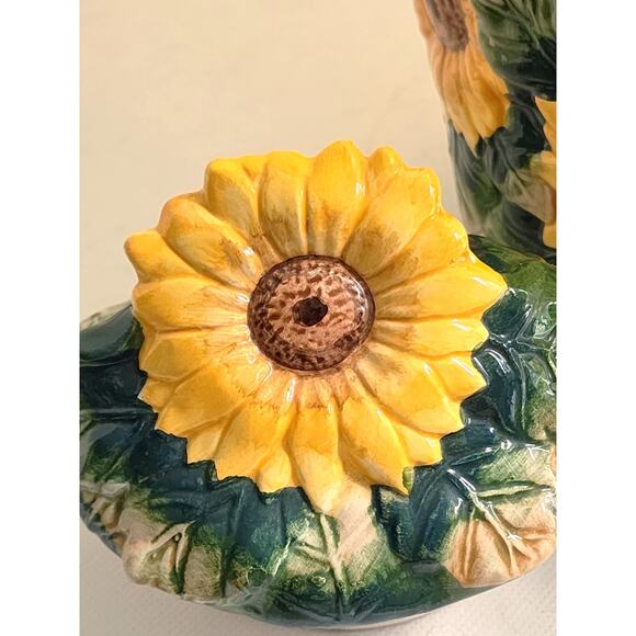 TEAPOT/WORLD BAZAAR-Sunflowers-Green-Floral-Garden-Holds 3 Cups - Picture 7 of 10